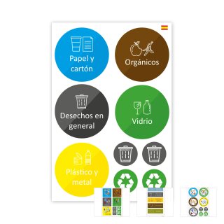 younikat Aufkleber Mülltrennung Recycling Spanisch Verschiedene Motive