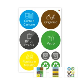 Aufkleber Mülltrennung Recycling Italienisch verschiedene Motive