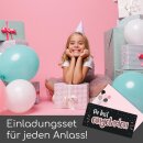 younikat 15 Einladungskarten mit Umschlägen I DIN lang (210 x 99 mm) I Einladung Set Kinder-Geburtstag zum Ausfüllen für Kinder Mädchen schwarz rosa I dv099 schwarz