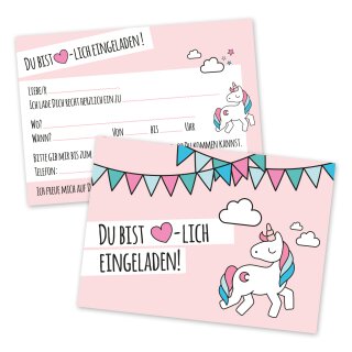 15 Einhorn Einladungskarten rosa I DIN A6