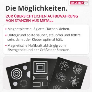 Magstick 3er Set DIN A4 Ferrofolie selbstklebend - diy - mag006 | Eisenhaltige Folien weiß beschichtet, Flexibler Haftgrund für starke Magnete