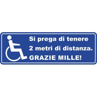 Auto-Aufkleber-Set Bitte 2 Meter Abstand halten. Vielen Dank + Rollstuhlfahrer I Größe: 30 x 10 cm + 10 x 10 cm I (Italienisch) - Autoaufkleber, Rollstuhl, Rollstuhlfahrer - Danke! I hin246