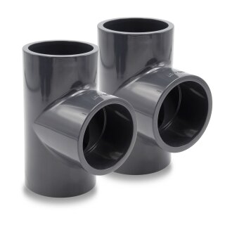 Baumaxxe 2x PVC Rohrmuffe T-Stück 90° I 63mm I Klebemuffe I mit 2-Anschlüssen I Rohr-Verbindungsstück I bm065