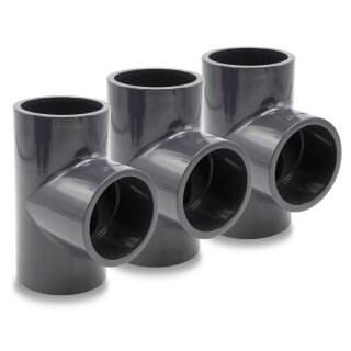 Baumaxxe 3x PVC Rohrmuffe T-Stück 90° I 63mm I Klebemuffe I mit 2-Anschlüssen I Rohr-Verbindungsstück I bm065