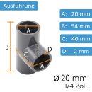 Baumaxxe 2x PVC-Muffe T-Stück 90° I 20 mm 1/4 Zoll I Klebemuffe I Rohrmuffe mit 2-Anschlüssen I Rohr-Verbindungsstück I bm079