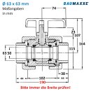 2x PVC-Kugelhahn I 63mm I 1 1/2 Zoll I Klebemuffe I...