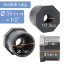 3x Reduzierung mit Achtkant I 50 mm x 1/2 Zoll I...