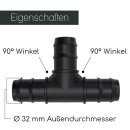 2x PP T-Stück mit Schlauchtülle+ 3 Schlauchschellen I 32 mm I bm218