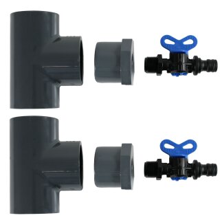 3 Entleerungs-Sets I T-Stücke 50 mm I Reduzierungsstück 50 mm x 1/2 Zoll I Ablasshahn 1/2 Zoll I bm380