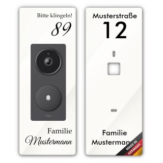 iSecur Acryl Blende personalisiert Premium weiß - Passend für Aqara Doorbell Camera Hub G410 - Edle Türstation-Platte 260x100 mm - Klingelschild mit Wunschdruck I az290