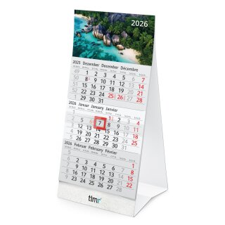 Timr Tischkalender 2026 klein zum Aufstellen - 3 Monatskalender mit Schieber - Kalender für Tisch Büro - Motiv Karibik I tr358