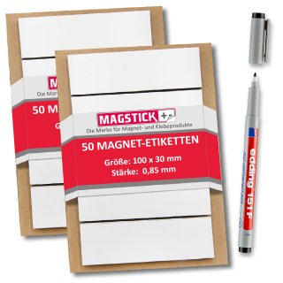 Beschreibbare Magnet-Etiketten I 10x3 cm 100 Stück