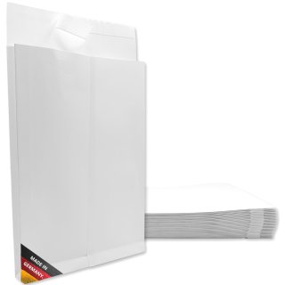 easydruck24de Umschläge B4 ohne Fenster mit Falte 4 cm - 25 Stück weiß - Faltentasche 25 x 35,3 x 4 cm - Papier Versandtasche mit Bodenfalte haftklebend I az319