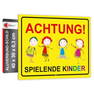 Achtung Spielende-Kinder I Aluverbund-Schild I 40 x 30 cm I hin_406