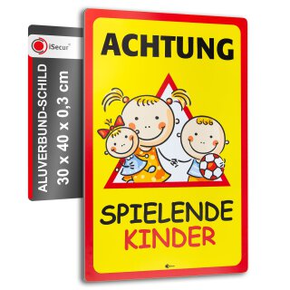 XL Warnschild I Spielende-Kinder I Aluverbund-Schild I 30 x 40 cm I hin_404