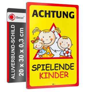 Warnschild I Achtung Spielende-Kinder I Aluverbund-Schild I 20 x 30 cm I hin_110