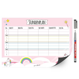 Einhorn-Stundenplan mit magnetischer Rückseite in rosa I DIN A4 I zum Schulanfang I für Mädchen I magnetisch abwischbar wiederbeschreibbar I dv_515