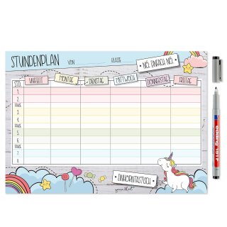 younikat Stundenplan magnetisch abwischbar I Einhorn I inkl. Stift I wiederbeschreibbar I Einschulung I dv248