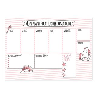 Schreibtischunterlage Wochenplaner Einhorn auf Französisch I print018 I DIN A3 I 40 Blatt I Papier rosa Geschenk