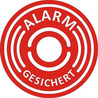 5 St&uuml;ck Aufkleber Alarmgesichert, innenklebend, 40mm Durchmesser Alarm red hin_462