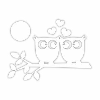 Aufkleber "Eulen auf Ast, links, weiß", 14x10cm, Art. Nr. kfz577 links, außenklebend für Auto, LKW, Motorrad, Moped, Mofa, Roller, Fahrzeuge, UV- und witterungsbeständig, für Waschanlagen geeignet