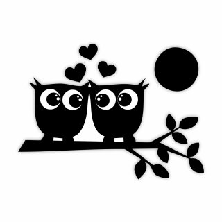 easydruck24de Aufkleber Eulen auf AST I 14x10cm schwarz, 14x10cm I Verliebt Mond Nacht kfz576