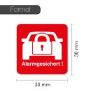 iSecur® 2er Set Aufkleber Alarmgesichert I 30x30mm I innenklebend I rot weiß I Hinweis auf Alarmanlage I Einbruchschutz Sicherheitsaufkleber I für Fensterscheiben Haus Auto LKW Baumaschinen I hin068