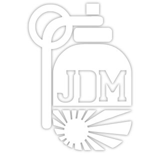 Aufkleber "JDM Granate, Rising Sun, weiß", 7x10cm, Art. Nr. kfz421 weiß, außenklebend für Auto, LKW, Motorrad, Moped, Mofa, Roller, Fahrzeuge, UV- und witterungsbeständig, für Waschanlagen geeignet