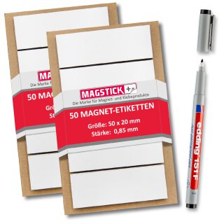 Beschreibbare Magnet-Etiketten I 5x2 cm 100 St&uuml;ck