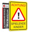 Warnschild I Achtung Spielende-Kinder I Aluverbund-Schild I 20 x 30 cmI hin_075