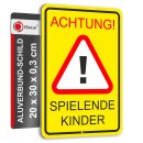 Warnschild I Achtung Spielende-Kinder I Aluverbund-Schild...