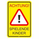 Warnschild I Achtung Spielende-Kinder I Aluverbund-Schild I 20 x 30 cmI hin_075