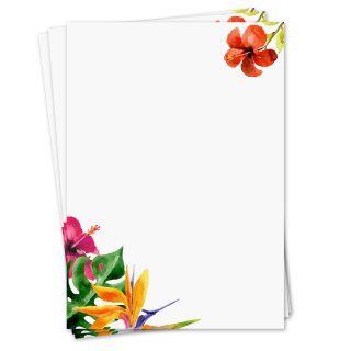 Briefpapier Set Tropical Flowers I DIN A4 I 50 Blatt