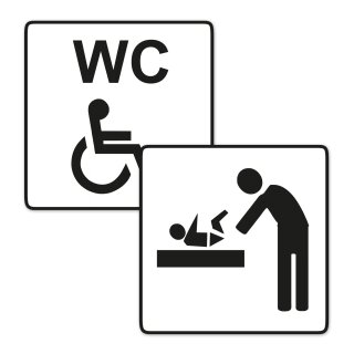 2 Aufkleber &quot;Behinderten-WC / Wickelraum&quot;, Art. hin_497 wickel, je 9x9cm, Aufkleberset f&uuml;r Behinderten-WC und Wickelraum, T&uuml;raufkleber, Toilettenaufkleber