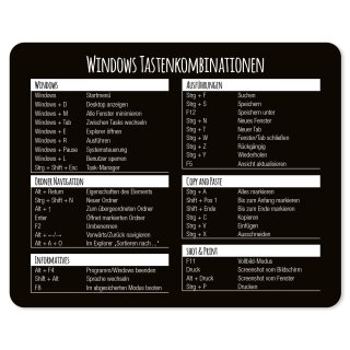 Mauspad mit Windows Tastenkombinationen I 24 x 19 cm