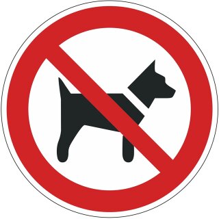 Verbotsaufkleber "P021: Mitführen von Hunden verboten", Ø 20cm, Art. hin177, DIN EN ISO 7010, Hinweis, Achtung, Warnhinweis, Mitführen von Hunden verboten
