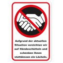 Hinweis-Schild H&auml;ndesch&uuml;tteln Verzicht I 20 x 30 cm