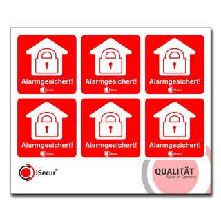 easydruck24de 5 Stück Aufkleber Alarmgesichert I Warnhinweis I 40 x 40 mm I UV- und witterungsbeständig I außenklebend rot I für Tür Fenster LKW Auto Baumaschinen I hin070