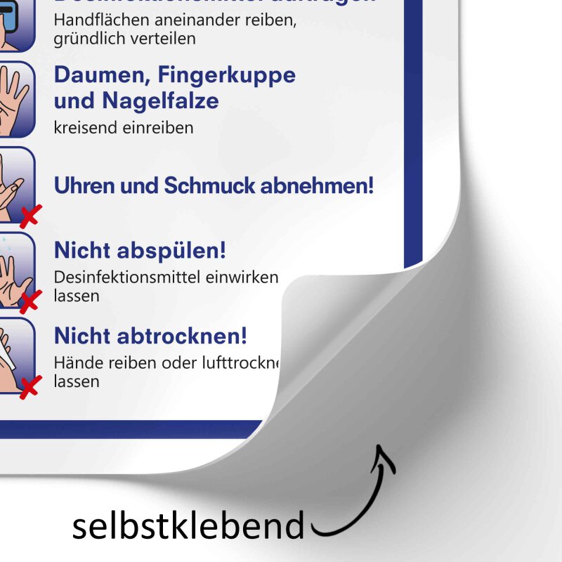 2 Aufkleber 'Hände Desinfizieren' - 20x30cm, Nach CEN EN 1500 - Selbstklebende Folie Für Mehr Hygiene