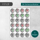 younikat 24 Adventskalender-Zahlen-Aufkleber, grau Silber I rund Ø 4 cm I DIY Sticker Set I Weihnachtsaufkleber Geschenk-Aufkleber dv508