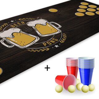 Beer Pong Set I 180 x 60 cm I Inkl. 22 Partybechern und 6 Tischtennisb&auml;llen