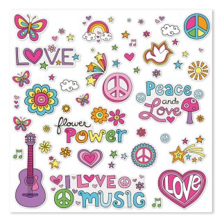 Aufkleber-Set Peace &amp; Love I 2x DIN A4 Bogen I 60 Sticker