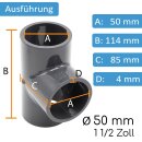 PVC-Muffe T-Stück 90° I 50mm I 1 1/2 Zoll I Klebemuffe I Rohrmuffe mit 2-Anschlüssen I Rohr-Verbindungsstück Fitting I bm069