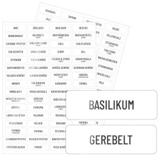 Gew&uuml;rze Aufkleber-Set mit vorgedruckten Eigenschaften I 128 Sticker zum beschriften I selbstklebend