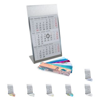 Tischkalender zum Aufstellen I 2-Jahreskalender 2026-2027 I je Seite 3 Monate I Hochformat 105 x 230 mm I mehrsprachig D/GB/F I Stahl-Aufsteller mit 7 Magneten