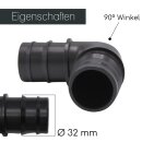 PP Winkel 90° mit Schlauchtüllen-Anschluss + 2 Schlauchschellen I 32 mm I bm_203