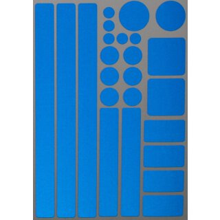 Reflektierendes Aufkleber Set - Kreise Rechtecke Quadrate in verschiedenen Gr&ouml;&szlig;en - 24 St&uuml;ck Blau - Leucht-Sticker - reflex_001