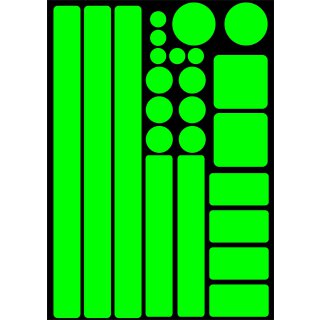 Reflektierendes Aufkleber Set - Kreise Rechtecke Quadrate in verschiedenen Gr&ouml;&szlig;en - 24 St&uuml;ck Gr&uuml;n - Reflexion Sticker - reflex_010