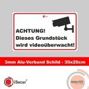 Warnschild I Achtung Video-&Uuml;berwachung I Aluverbund-Schild I 30x20cm I hin_131
