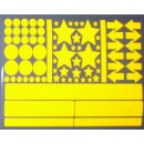 Reflektierendes Aufkleber Set - Sterne Kreise Pfeile Rechtecke - 78 St&uuml;ck gelb/orange Bogengr&ouml;&szlig;e: 30 x 20 cm - Leucht-Sticker - reflex_019